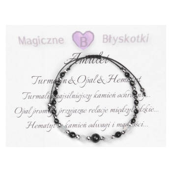 Bransoletka celebrytka czarny TURMALIN OPAL HEMATYT ochrona i przyjaźń